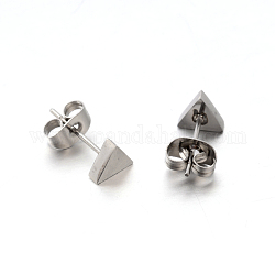 Pendientes de 304 acero inoxidable, Pendientes hipoalergénicos, triángulo, color acero inoxidable, 6x6mm, pin: 0.8 mm
