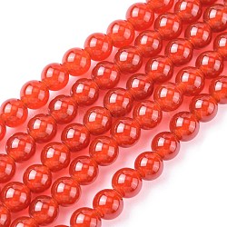 Природного сердолика нитей бисера, класс А, окрашенные, круглые, красные, 6 мм, отверстие : 1 мм