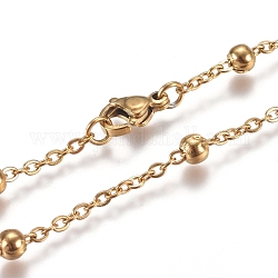304 Edelstahl Kabelkette Halsketten, mit runden Perlen und Karabinerverschlüsse, golden, 17.71 Zoll (45 cm), 2 mm