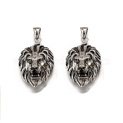 Lion rétro 304 pendentifs en acier inoxydable, argent antique, 44x29x18mm, Trou: 5.5x8mm