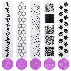 CRASPIRE 5Pcs 5 Styles Plastic Embossing Folders, Concave-Convex Embossing Stencils, for Handcraft Photo Album Decoration, Mixed Shapes, 30x150x2.5mm, 1pc/style