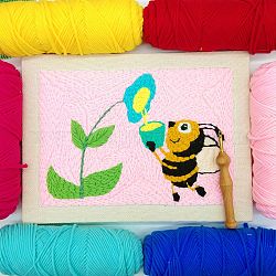 Kit de suministros de bordado de punzón de abeja, incluyendo la instrucción, tela bordada con marco de madera maciza, aguja de plastico e hilos de 10 color, color mezclado, 16~262x1.3~352x2.5~19mm