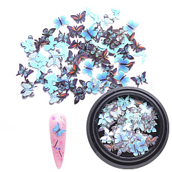 Papier-Cabochons, Nagelkunstdekorationen, lebensechter Schmetterling, Himmelblau, 4~8x5~10x0.1 mm, ca. 100 Stk. / Kasten