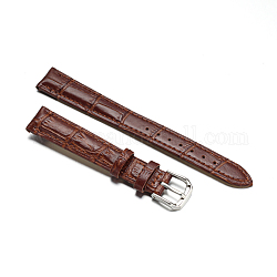 Bracelets de montres en cuir, avec fermoirs en 304 acier inoxydable, selle marron, 80~115x14x2.5~4mm