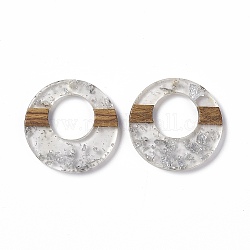 Colgantes de resina transparente y madera de nogal, colgantes de anillo con hoja de plata, Claro, 38x3.5mm, agujero: 2 mm