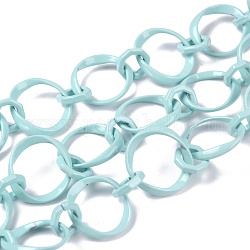 Eco-Friendly Alloy Spray Painted Link Chains, with Spool, Unwelded, Aqua, Link: 10.5x10x2.5mm and 20.5x19x2.5mm, 16.4 Feet(5m)/roll