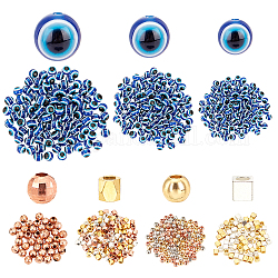 Pandahall Elite rund böse Auge Harz Perlen, mit Messing-Abstandshalterkugeln, Mischformen, mittelblau, 660 Stück / Karton