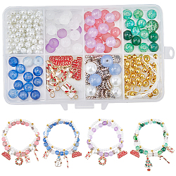 Kit per la creazione di braccialetti di natale fai da te sunnyclue, tra cui perle di vetro, confezione regalo e pupazzo di neve e pendenti smaltati in lega di corona, colore misto, 438pcs/scatola