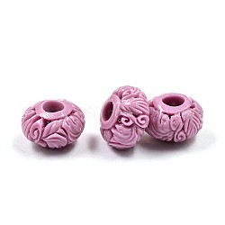 Carved Rondelle Dyed Synthetical Coral Beads, Large Hole Beads, Orchid, 14x8mm, Hole: 4mm
