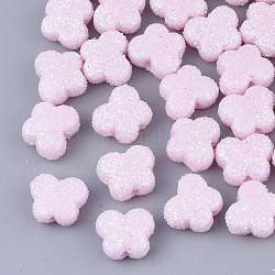 Perles acryliques opaques, avec de la poudre de paillettes, papillon, perle rose, 9x11x5.5mm, Trou: 1.6mm