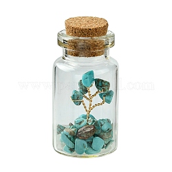 Vidrio transparente deseando decoración de botella, Equilibrio de piedras preciosas wicca, con cuentas de turquesa sintética del árbol de la vida con chips en el interior, 22x45mm