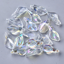 Pendentifs en verre transparent, de couleur plaquée ab , Pétalin, clair ab, 20x10.5x6mm, Trou: 1.2mm