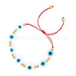 Pulseras de cuentas trenzadas hechas a mano de murano mal de ojo para mujer, pulseras ajustables de perlas doradas, cielo azul profundo, 11 pulgada (28 cm)