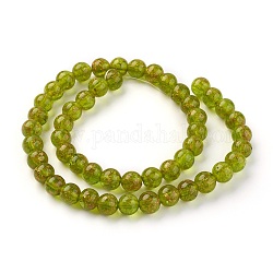 Chapelets de perles vernissées de sable d'or manuels, ronde, vert jaune, 9~10mm, Trou: 1.4mm, Environ 40 pcs/chapelet, 15.71 pouce (38.5 cm)