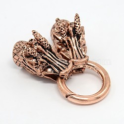 Dragon Head Alloy Spring Gate Rings, O Rings with Two Cord End Caps, Red Copper, Mixed Color, 67x25x21mm, Hole: 8.5~9.5mm, Ring: 17mm Inner Diameter