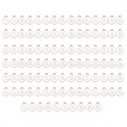 Emaille Anhänger Legierung, flach rund mit Konstellation / Sternbild, Licht Gold, weiß, Skorpion, 15x12x2 mm, Bohrung: 1.5 mm, 100 Stück / Karton