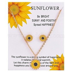 Halskette und Ohrstecker mit Sonnenblumen-Anhänger aus Emaille, Legierungsschmuckset für Frauen, golden, 17.72 Zoll (45 cm), 13 mm, Stift: 1 mm
