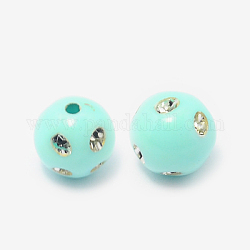 Opaque Acrylic Beads, Metal Enlaced, Round, Cyan, 10mm, Hole: 2mm, about 1000pcs/500g