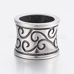 304 Stainless Steel Beads, Large Hole Beads, Rondelle, Antique Silver, 12x9mm, Hole: 8mm