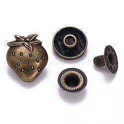 Boutons à pression en laiton, bouchon d'alliage, boutons de vêtements, sans cadmium et sans plomb, fraise, bronze antique, bouchon: 16.5x14mm, pin: 3 mm, stud: 10x4mm, bouton: 4.5 mm et 10x6.5 mm, Bouton: 3.5 mm, prise: 12x4 mm, demi-foret: 5 mm