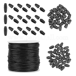 Kits de fabricación de collar de diy, incluir cierres de plástico separables, cordones redondos trenzados de nailon, negro, cable: 2 mm, aproximamente 10 m / rollo, 1 rollo / bolsa