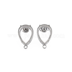 304 Stainless Steel Stud Earring Findings, Earring Setting for Rhinestone, with Ear Nuts and Loop, Teardrop, Stainless Steel Color, 24x12mm, Hole: 1.8mm, Pin: 0.7mm, Tray: 10x14mm