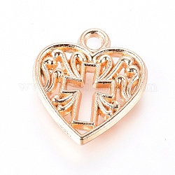Pendentifs en alliage, pendentifs coeur en croix, coeur avec la croix, or clair, 16x14x2mm, Trou: 1.8mm