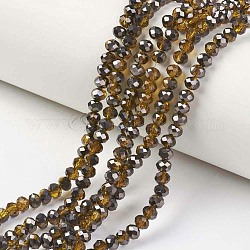 Electroplate Transparent Glass Beads Strands, Half Black Plated, Faceted, Rondelle, Dark Goldenrod, 6x5mm, Hole: 1mm, about 85~88pcs/strand, 16.1~16.5 inch(41~42cm)