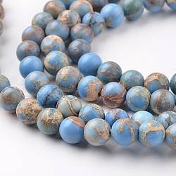 Brins de perles de jaspe impérial naturel, ronde, teinte, bleuet, 6mm, Trou: 1mm, Environ 62 pcs/chapelet, 15 pouce