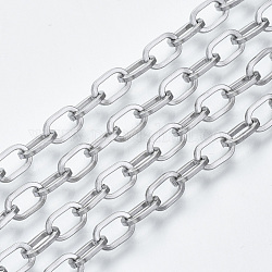 304 Stainless Steel Paperclip Chains, Drawn Elongated Cable Chains, with Spool, Unwelded, Flat Oval, Stainless Steel Color, 8x5x1mm, about 82.02 Feet(25m)/roll