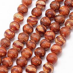 Wellenmuster dzi Perlen im tibetischen Stil, natürliche verwitterte Achatperlenstränge, Runde, gefärbt und erhitzt, Schokolade, 10 mm, Bohrung: 1 mm, ca. 18 Stk. / Strang, 7.5 Zoll