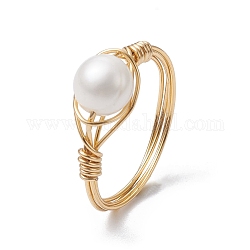 Anelli stile perline intrecciate rotonde di perle naturali, Anello di barretta d'ottone, oro, noi taglia 8 (18.1mm)