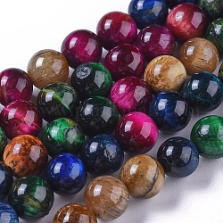 Chapelets de perles d'œil de tigre naturel, teints et chauffée, ronde, colorées, 8mm, Trou: 1mm, Environ 47 pcs/chapelet, 15.1 pouce (38.5 cm)