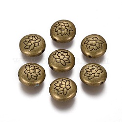 Perles en alliage de style tibétain, plat rond de lotus, Sans cadmium & sans nickel & sans plomb, bronze antique, 14x6.5mm, Trou: 1mm