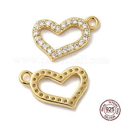 925 Sterling Silver Micro Pave Cubic Zirconia Charms, Asymmetrical Heart Charm, Real 18K Gold Plated, 9x12x1.5mm, Hole: 1.2mm