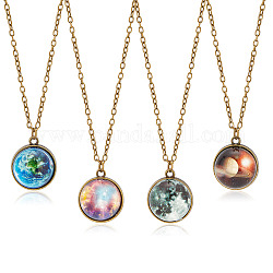 Fibloom 4 шт. 4 стильные светящиеся стеклянные круглые ожерелья с подвесками в виде планеты, светящиеся в темноте украшения из сплава для женщин, разноцветные, 19.80 дюйм (50.3 см), 1шт / стиль
