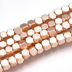 Electroplate Non-magnetic Synthetic Hematite Beads Strands, Cube, Rose Gold Plated, 2x2x2mm, Hole: 0.5mm, about 203pcs/strand, 16.5 inch