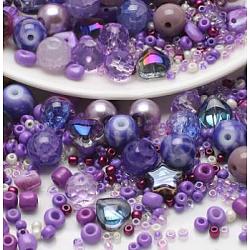 2 sachet de perles rondes en verre, rond facetté coloré et craquelé, avec des perles en verre de graine, pour la fabrication de bijoux de bracelet de bricolage, violet, 1~10mm, 40 g / sac