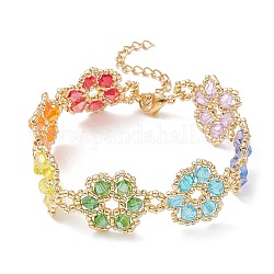 Bracelet à maillons de fleurs en perles de graines japonaises toho, colorées, 6-5/8 pouce (16.9 cm)