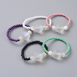 Glasperlen dehnen Ringe, mit mattierten synthetischen Mondsteinperlen und Muschelperlen, Runde, Mischfarbe, Größe 10, 20 mm