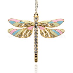 Золотой тон эмали сплава насекомое больших подвесками, с кристальными стразами, стрекоза ожерелья брелоки, красочный, 56x64x5 мм, отверстие : 2 мм