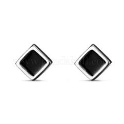 TINYSAND 925 Sterling Silver Simple Square Stud Earrings, Platinum, 5.5x5.5mm