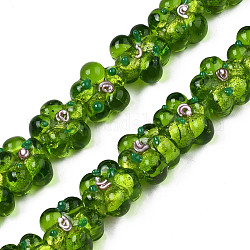 Chapelets de perles d'argent au chalumeau fait main, fleur, vert jaune, 13.5~14.5x14~15x9~10mm, Trou: 1.2mm, Environ 35 pcs/chapelet, 17.32 pouce ~ 17.72 pouces (44 cm ~ 45 cm)