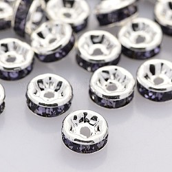 Perles séparateurs en laiton avec strass, grade AAA, bride droite, sans nickel, couleur argentée, rondelle, tanzanite, 4x2mm, Trou: 0.8mm