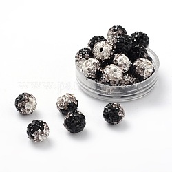 Perles de boule pavé disco , Perles de strass en argile polymère, Grade a, jet, pp13 (1.9~2mm), 6 rangs de strass, 10mm, Trou: 2mm