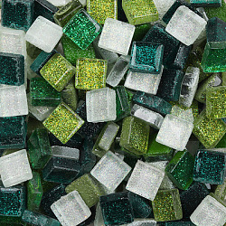 Cabuchones de cristal, Azulejos de mosaico, Para decoración del hogar o manualidades de diy, cuadrado, verde césped, 10x10x4mm, aproximamente 1000 unidades / 1000 g
