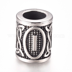 304 Stainless Steel European Beads, Large Hole Beads,  Column with Letter, Antique Silver, Letter.I, 13.5x10mm, Hole: 6mm