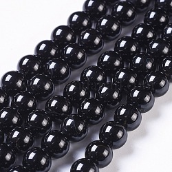 Brins de perles d'onyx noir naturel, grade AB, ronde, teints et chauffée, noir, 8mm, Trou: 1mm, Environ 50 pcs/chapelet, 15 pouce