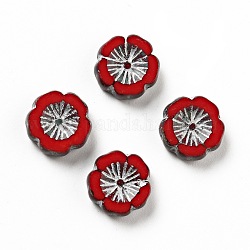 Perle di vetro ceche trasparenti, fiore, rosso, 14x5mm, Foro: 1 mm