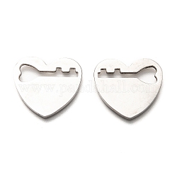 201 Stainless Steel Pendants, Heart with Hollow Key, Stainless Steel Color, 20.5x22x1.3mm